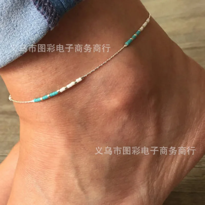 Tobillera de cuentas de color de nuevos productos europeos y americanos/pulsera/cuentas/plata/multicolor/regalo/Diario/bohemio/
