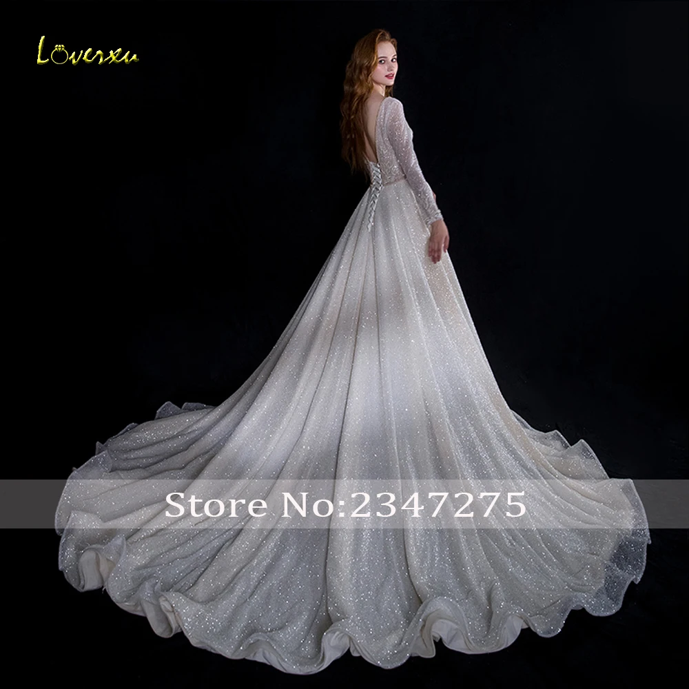 Loverxu Vestido De Noiva свадебные кружевные платья с длинными рукавами роскошное свадебное платье с открытой спиной и v-образным вырезом с аппликацией из бисера и жемчуга