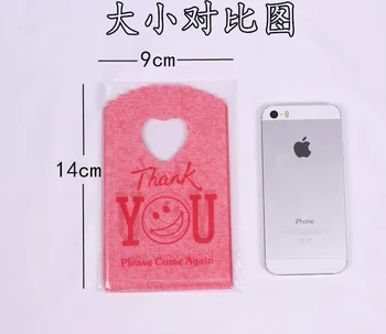 

2017 Hot Sale New Style Wholesale 50pcs/lot 9*15cm Rose Red Thank You Mini Plastic Gift Bags Jewelry Packaging With Smile Face