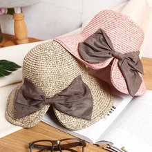 Женская бабочка лук шапка с отверстием для хвоста Fordable летняя Солнцезащитная Женская стильная элегантная Великолепная соломенная шляпа с бантом