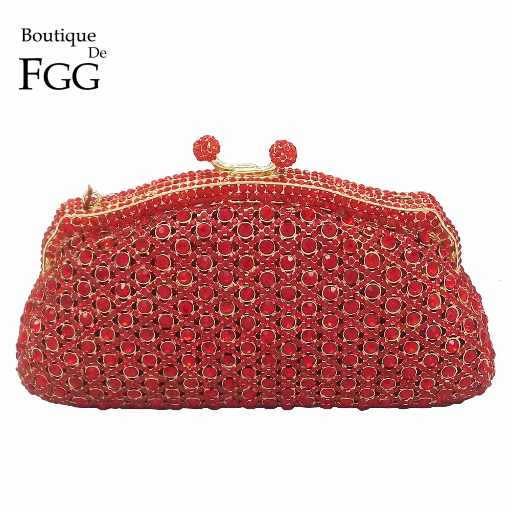 

Red Ruby Crystal Minaudiere Box Clutch Handbag Women Evening Bags Ladies Metal Hardcase Wedding Party Bag Diamond Clutches Purse