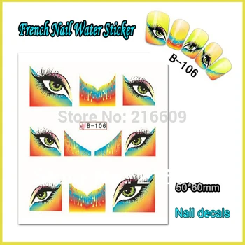 

Hot Nail 22Sheets/lot Mix Eyes Butterfly Flower French Design Nail Water Sticker 3D Art Decoration Polish Mate B100-110