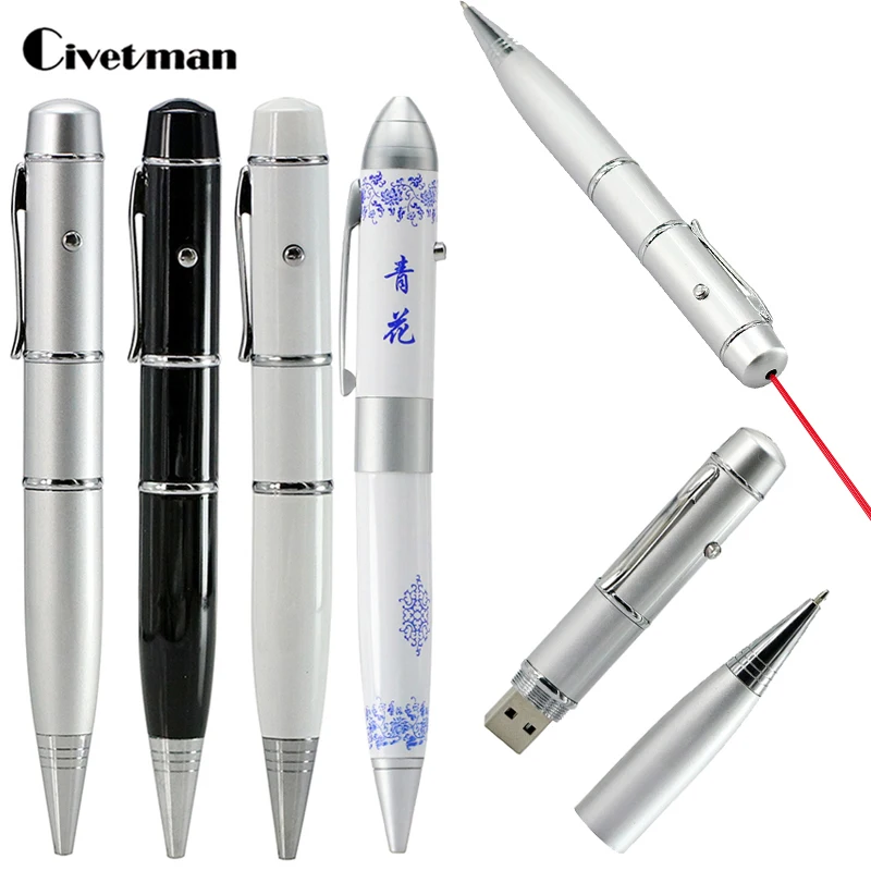  Business USB Flash Drive Ballpoint Pen Model Laser Light Pen Drive Memory Stick Pendrive 4GB 8GB 16