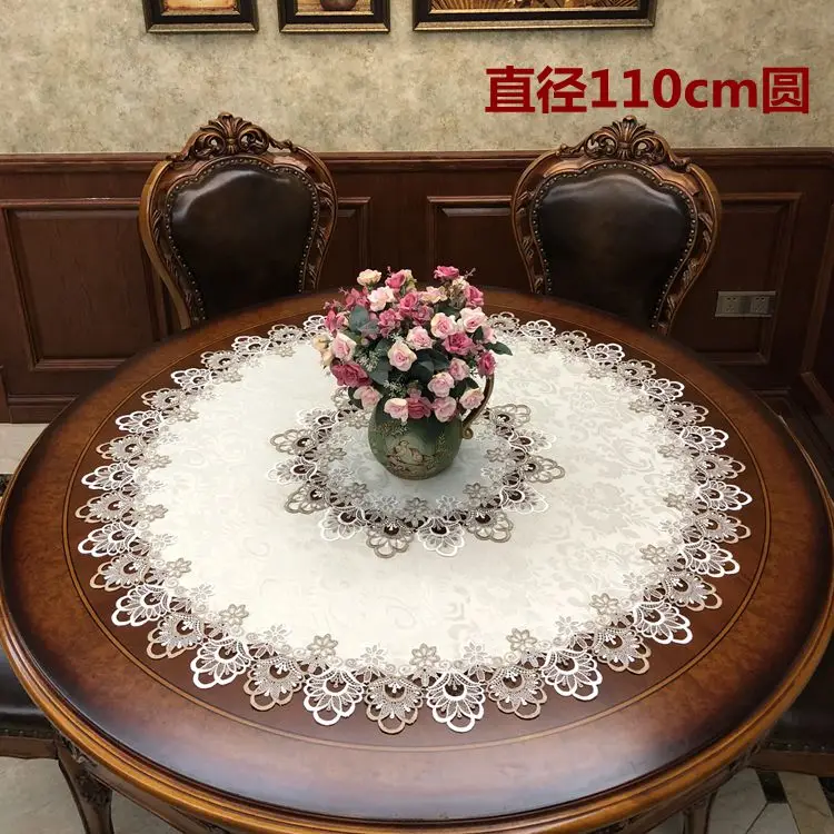 Billig Luxuriösen Doppel farbe spitze stickerei tuch kunst rund tischdecke tischläufer tischfahne staubabdeckungen Tischset