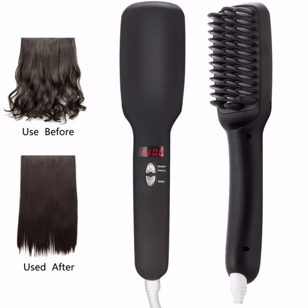 

2 in1 Auto 110/220V Electric Hair Straightener Fast Smooth Brush Ceramic Comb Flat Iron With LCD Straight Brush Free Shipping