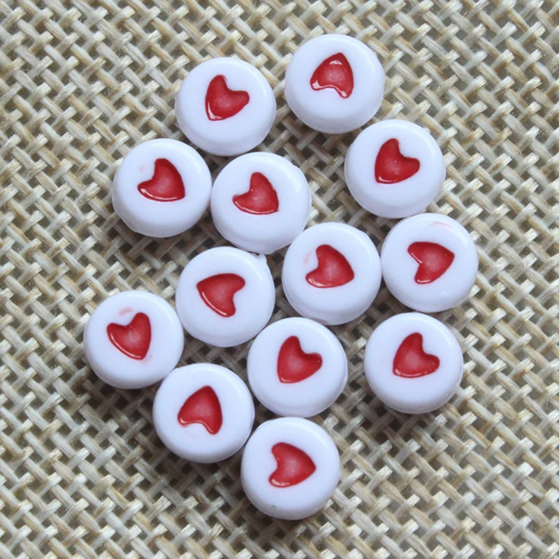 Opaque Acrylic Beads 4x7mm Flat Round Shaped with Heart Pattern (3)