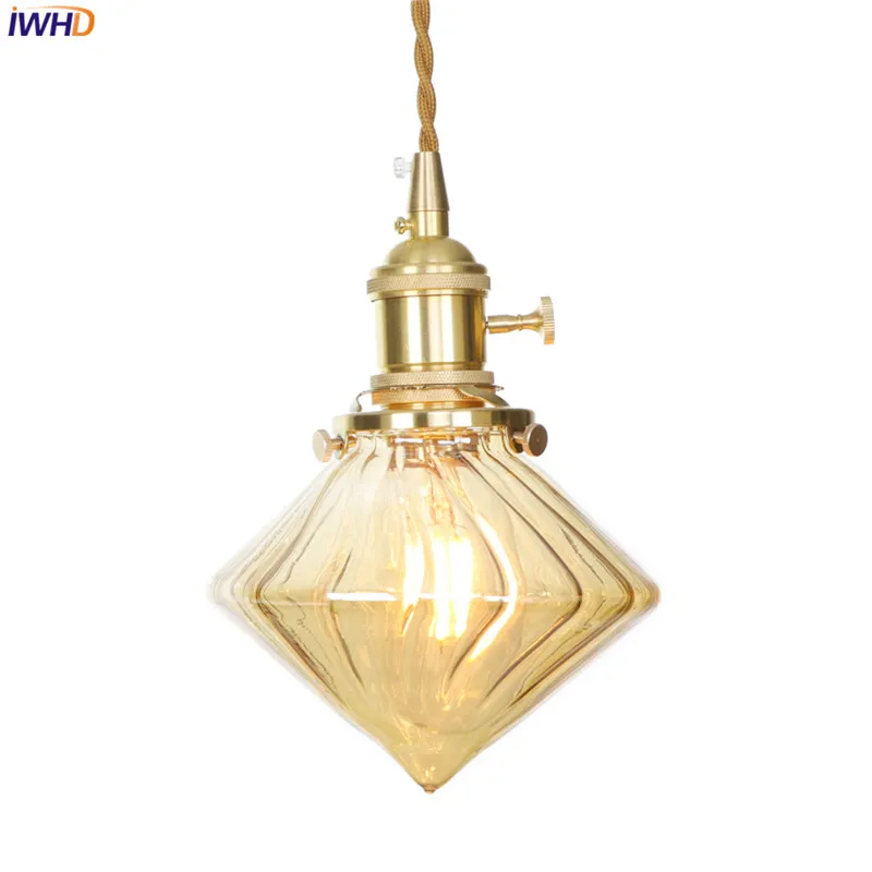 IWHD Champagne Glass Pendant Light LED Copper Nordic Hanglamp Vintage Lights Switch Fixtures Home Lighting Suspension Luminaire