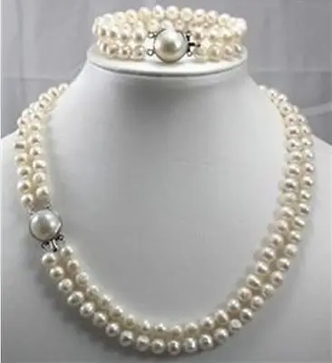

Free Shipping >>new hot 2014 double strands 9-10mm Australian south sea white pearl necklace bracelet