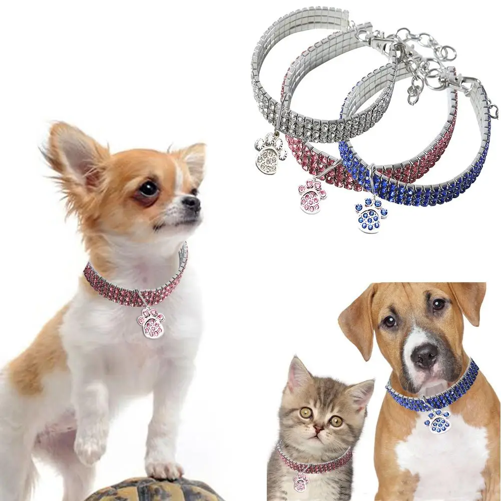 

Pet Crystal Necklace Cat Puppy Rhinestone Collar Elastic Footprint Necklace Suitable For Small And Medium Dogs And Cat Rabbit