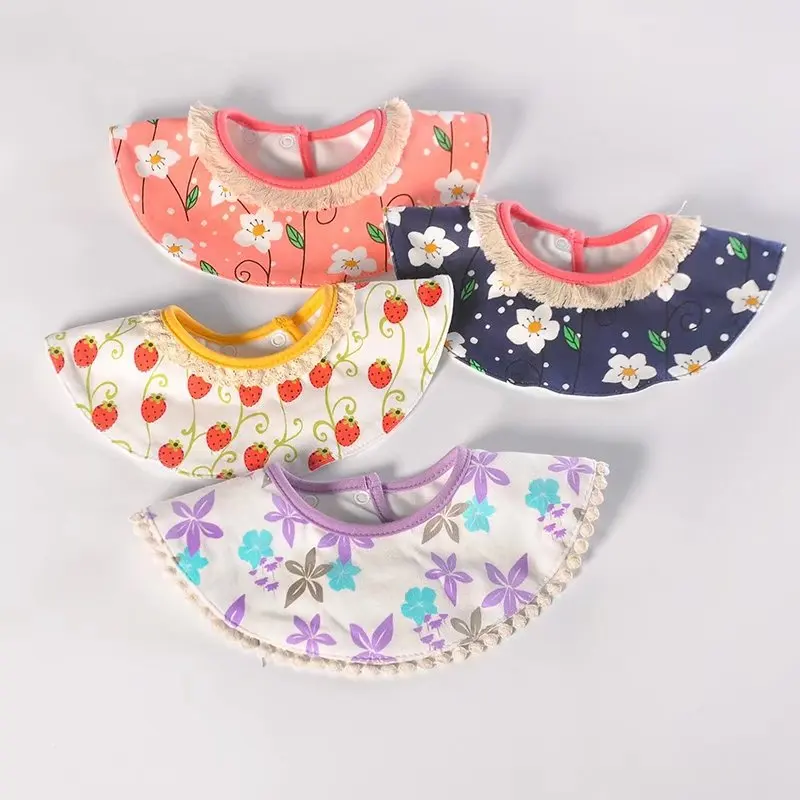 360 all around Baby Bib cotton snap fastener non toxic washable flower baby bib cute printBibs