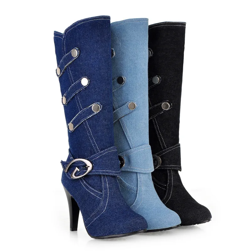 long denim boots