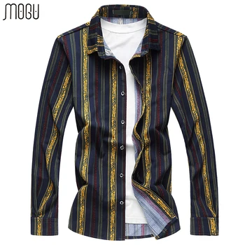 

MOGU Long Sleeve Vertical Stripes Casual Men Shirts 2017 Autumn New Fashion Hawaiian Shirts Slim Fit Asian Size 7XL Men's Shirts