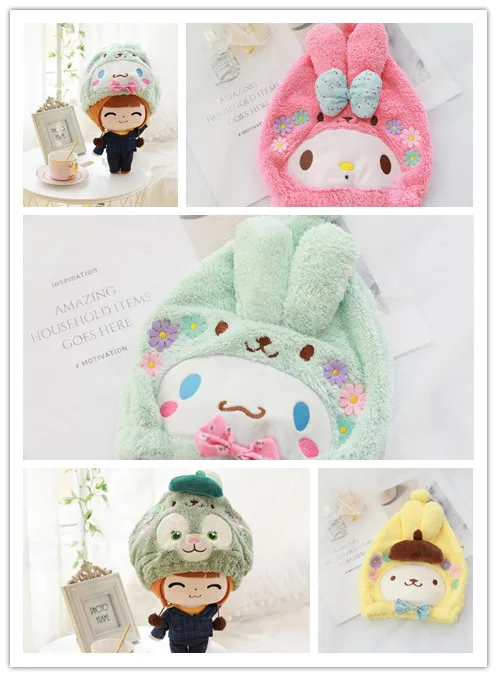 

2019 New cartoon Duffy Bear Stellalou Rabbit My Melody Little Twin Star Long Ear Rabbit plush Hair Dry Hat