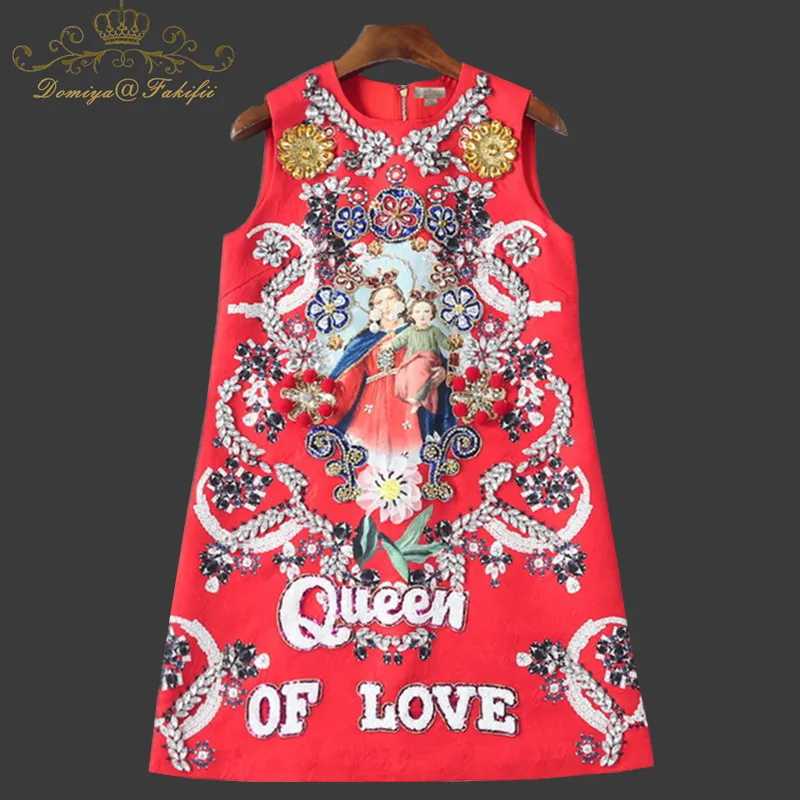 

2018 New Brand Runway Summer Girl Tank Dress Women Crystal beading Pearl Floral Print Vintage Party Short Dress Family Clothing