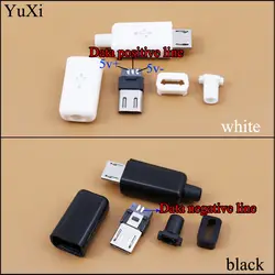 Юйси DIY Micro Тип usb B Мужской 5 pin четыре части Ассамблеи Разъем гнездо, 4 в 1 черный белого цвета Запчасти