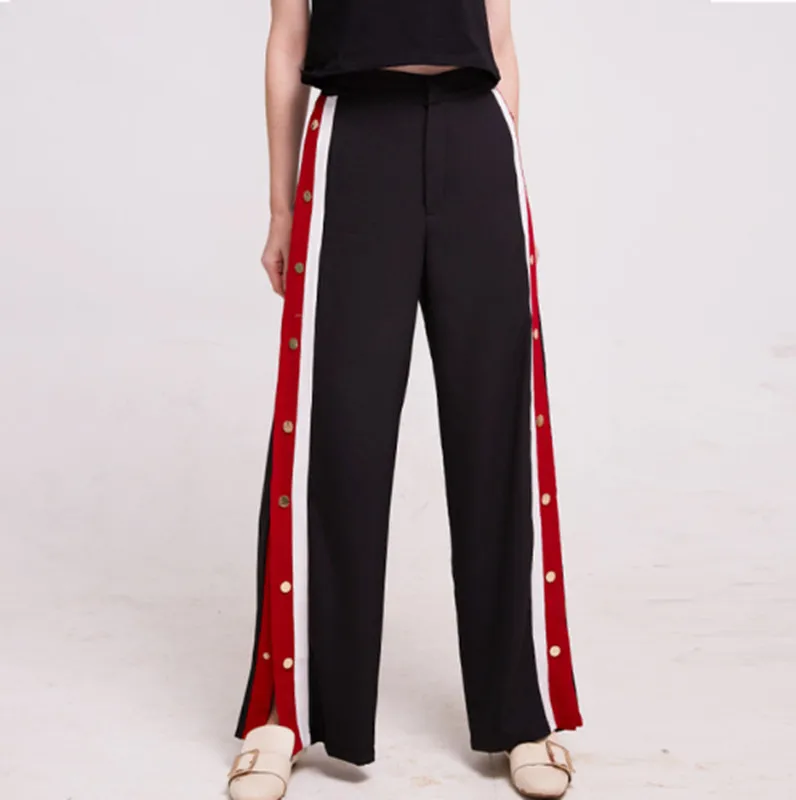 2018 New fashion Spring Pants Women Side Button Stripe