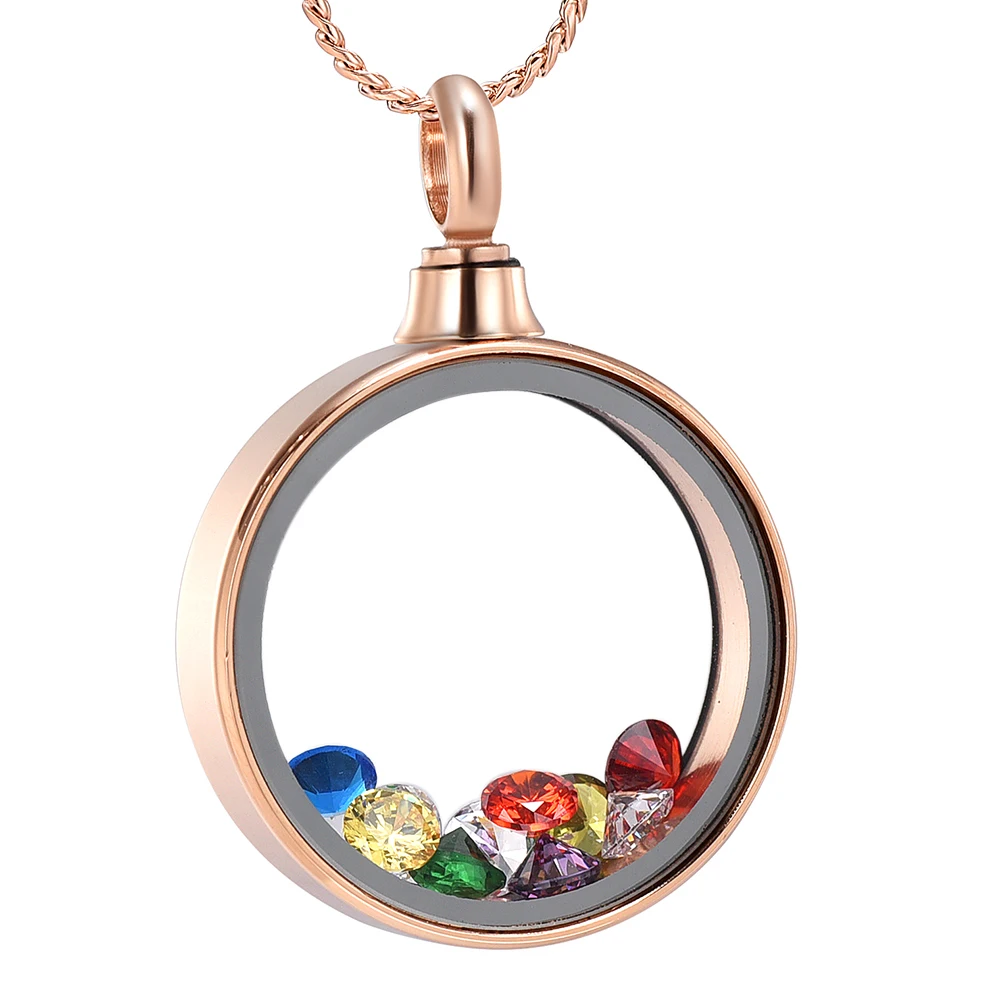K9889 Round Glass with Colorful Birthstone Cremation Jewelry for Ashes