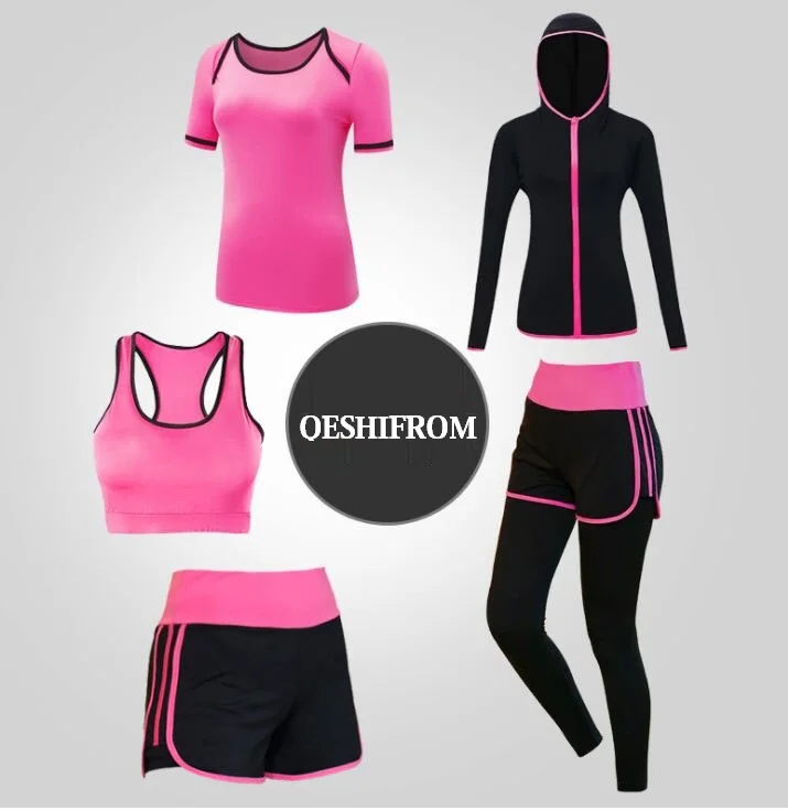 

Sports Suit For Women Gym Woman Sportswear Fitness Suit Yoga Set Running Workout Jacket+bra+t shirt+shorts+legging 5 Pieces XXL