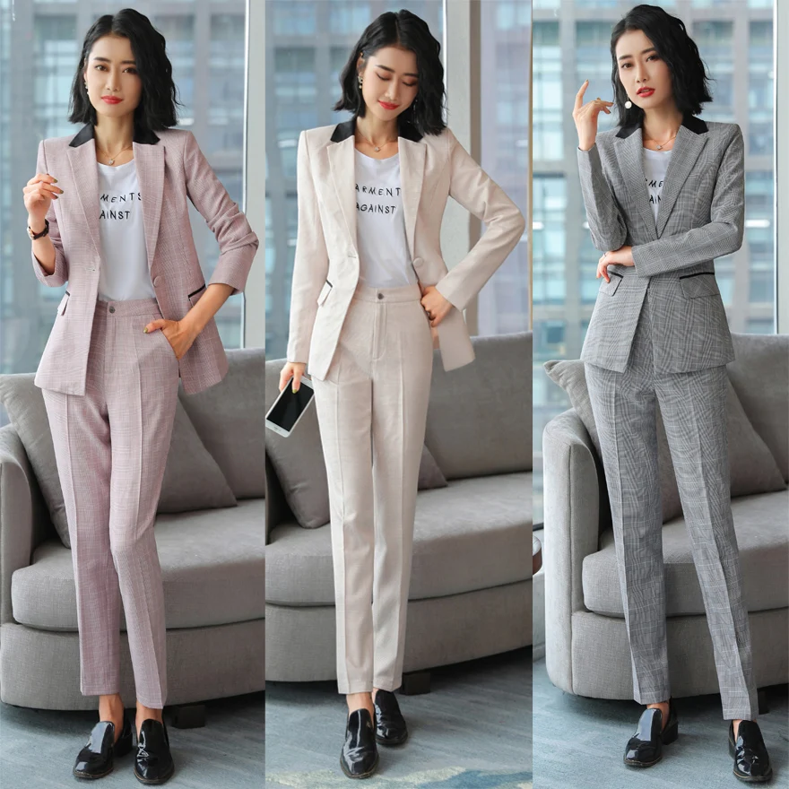 Large Size XXXXXL pants suits elegant woman Plaid 2 piece Set Formal Ladies Business Work Wear Jacket with Trousers Sets