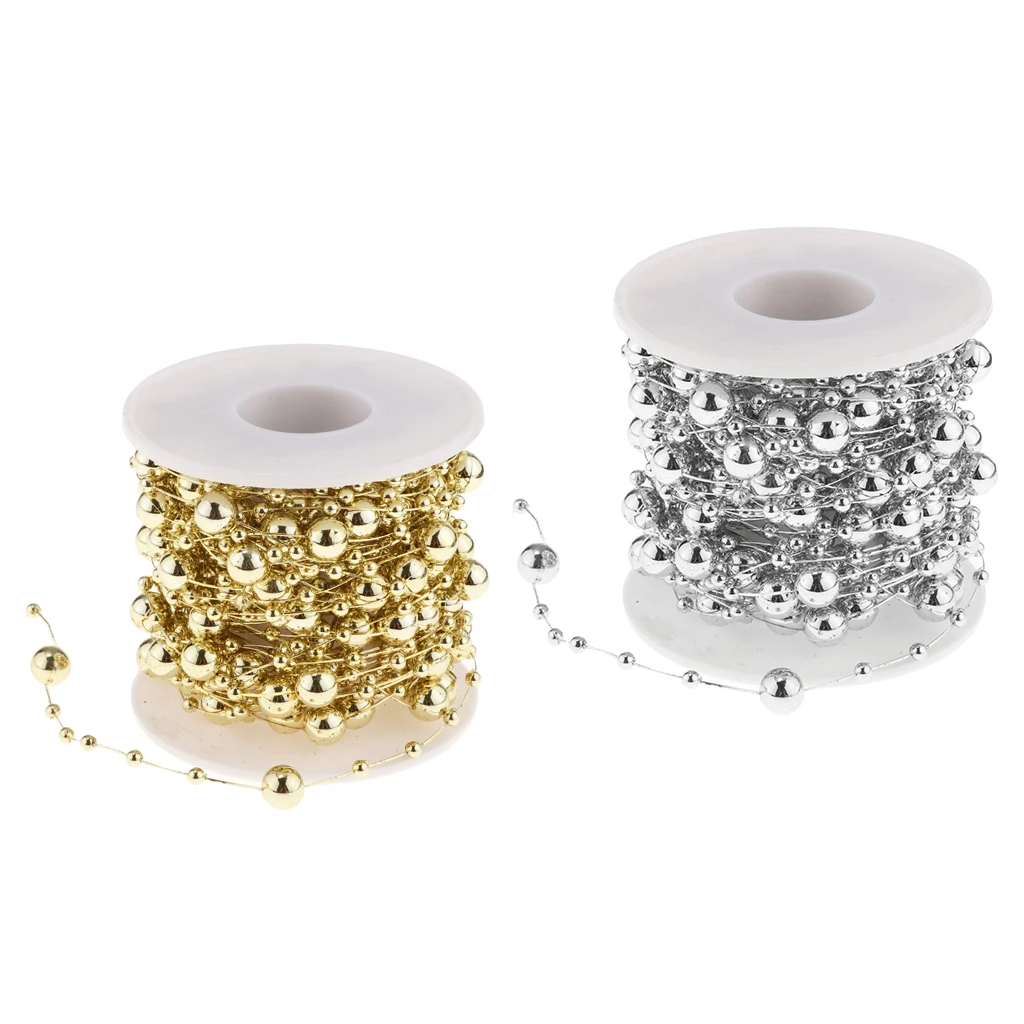 10m Metallic Beads String Pearls Wire Strands Wedding Birthday Xmas DIY Craft