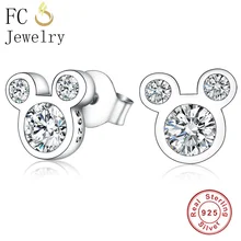 FC ювелирные изделия 925 стерлингового серебра мультфильм Микки прозрачный кубический цирконий кристалл клипсы с камнем Серьги для женщин Девушка Brincos подарок
