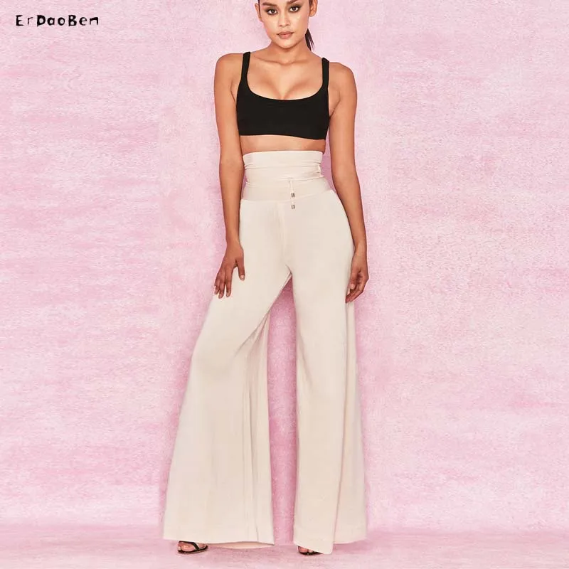 

ERDASOBEN women full long skinny elastic waist flare pants sexy party bandage pants H4328