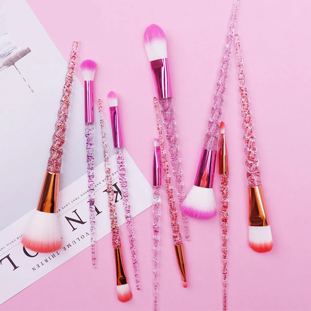 

5Pcs Crystal Makeup Brush Rainbow Diamond Handle Makeup Brush Set Beauty Tools Face Powder Eye Shadow Eyeliner Brush pink