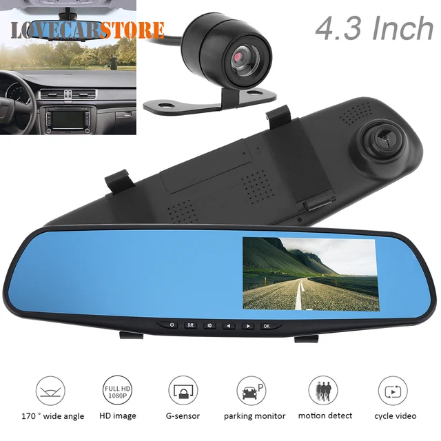 1080P Full HD Rearview Mirror Car DVR Motion Detection Night Vision G sensor Dual Channel Video