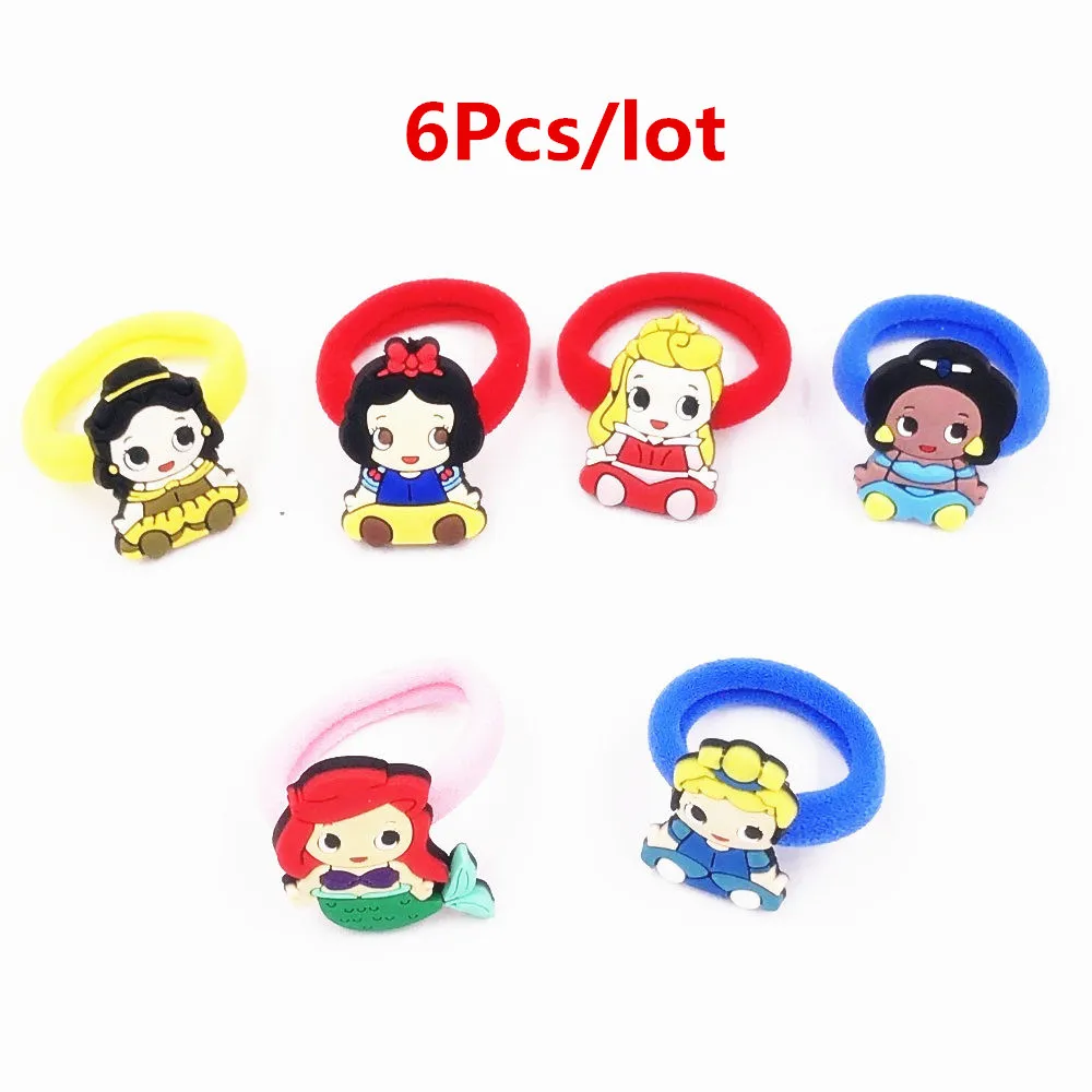 

6PCS/Lot Cute Kids Hair rope Soft Fabric Princess Snow White Girls Children Hair accessories Elastic Hair Band Rubber bands