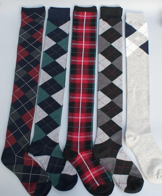 

new preppy chic over Knee Socks Girls foottball team cheerleading women high stockings plaid