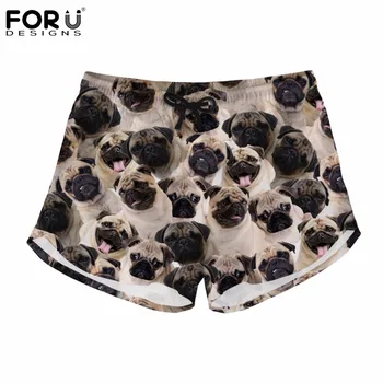 

FORUDESIGNS Beach Women Shorts Lovely Animal Pug Dog Brand Designer Summer Shorts Women Sexy High Waist Short Pants for Female