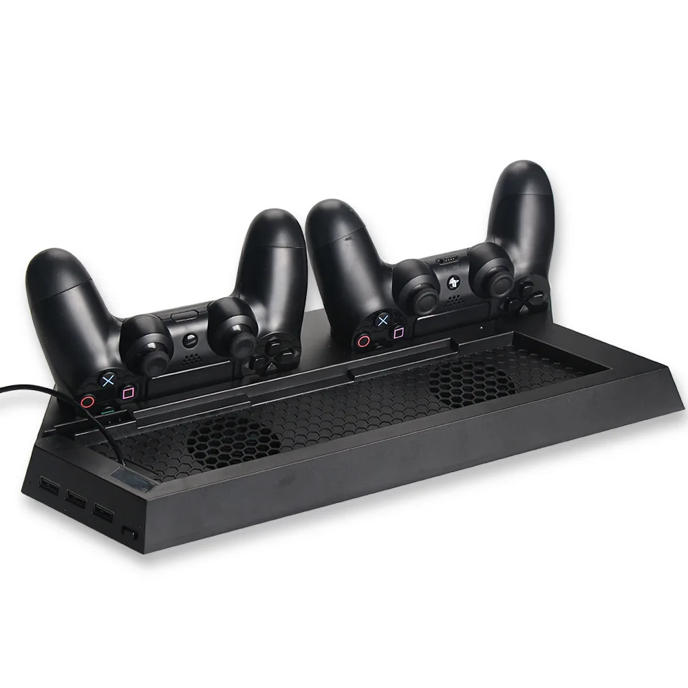  2 in 1 PS4 / PS4 Slim Vertical Stand Charger Dual Controller Charging Station with Cooling Fan for 