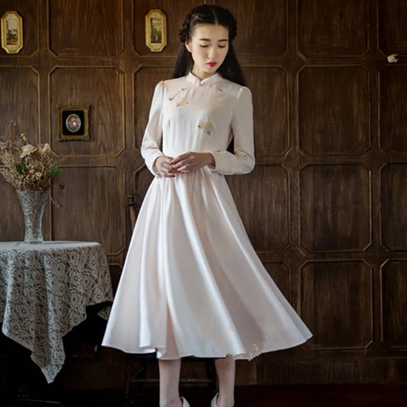 White mandarin collar dress Clearance