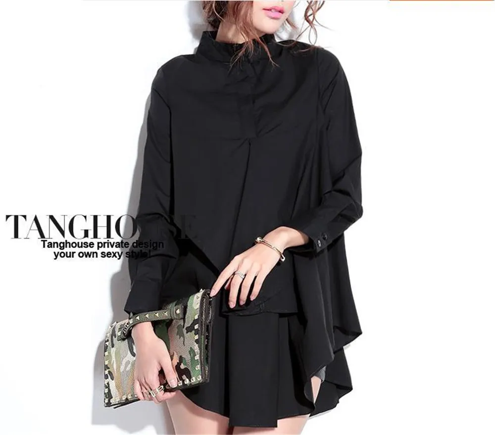 Plus size L-3XL Autumn Chiffon Loose Blouse Women Fake 2 PCS Clothing Long Sleeve Casual Shirt Casual Oversized Top (14)