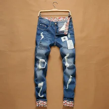 2017 thin urban fashionable man hole patch jeans stretch cultivate one’s morality pants