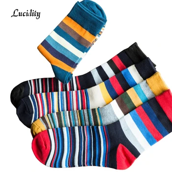 

3 Pairs/lot =6pieces Casual Mens Socks Chromatic Stripe Of Socks Man With The Final Design Clothing Fashion Cotton Socks Male