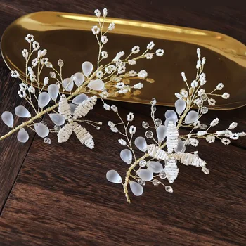 

Le Liin 2PCS White Beads Flower Barrette Wedding Hair Accessories Bride Hair Clip