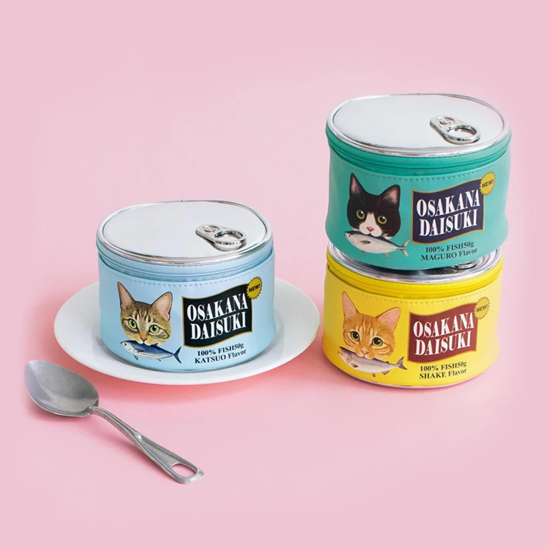 

Cat Food Pattern Can Bag Cosmetic Bags Storage Creative Cylinder Organizer Toiletries Makeup Kit Pouch Package Accessories
