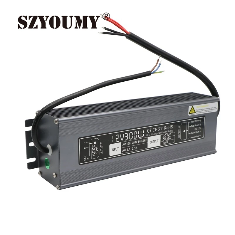 SZYOUMY комплект из 3 предметов DC 12 V 25A освещение Трансформатор Питание 12 V 300 W Светодиодный драйвер Водонепроницаемый адаптер IP67 для