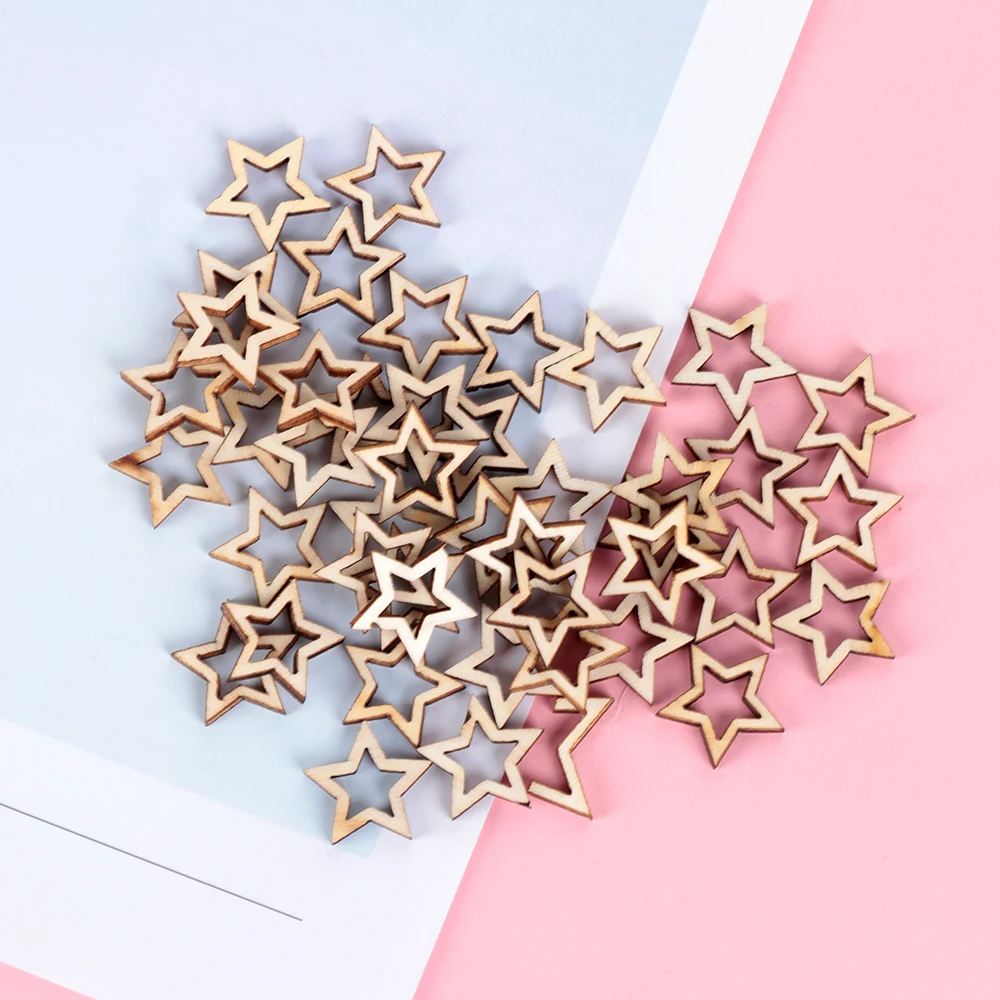 

50pcs 10-20mm Hollowed Stars Wooden Crafts For Arts Scrapbooking Embellishments Wedding DIY Wooden Slices Home Decoration