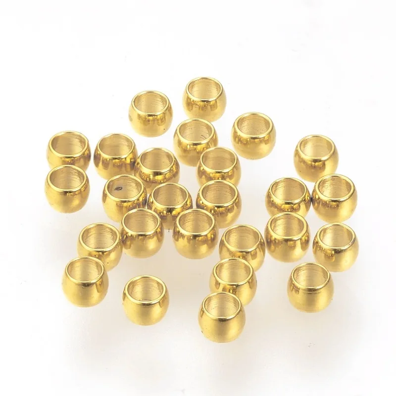 

20pcs 304 Stainless Steel Golden Crimp Beads for jewelry making accessories, about 3mm in diameter, 2mm thick, hole: 2mm F70
