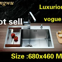 Vogue квартира кухня ручная раковина одинарная мойка стандарт сделать блюда 304 нержавеющая сталь Горячая 68x46 см