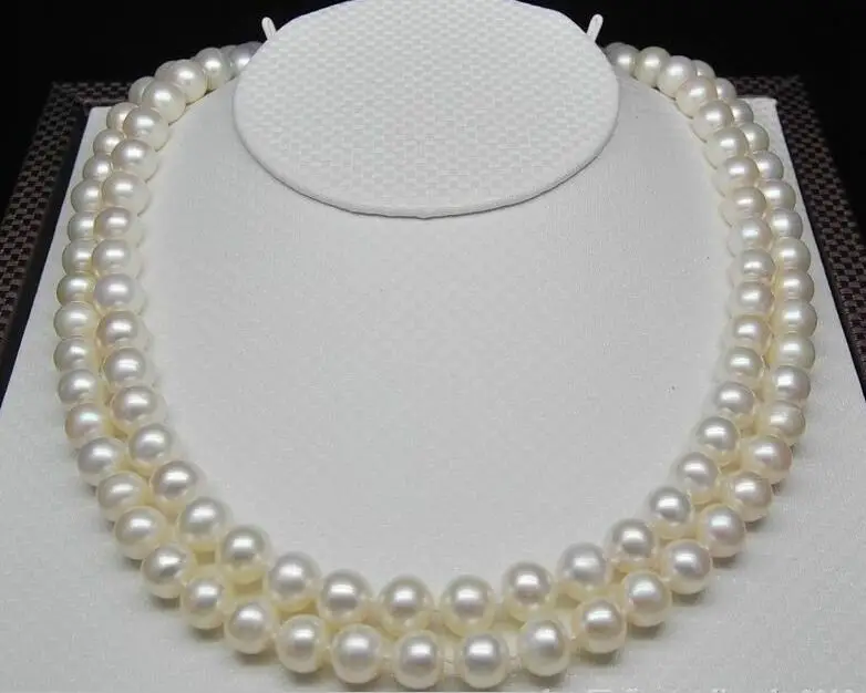 

double strands 17"18"9-10MM NATURAL SOUTH SEA WHITE PEARL NECKLACE