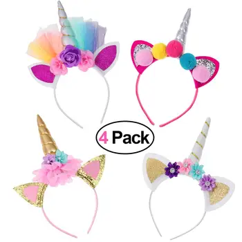 

4pcs Children Unicorn Headband Hair Hoops Rose Grenadine Headdress Headpiece Christmas Halloween Party Decor For Women Girls