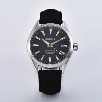 

Top Brand Corgeut 41mm clock watch men black Dial calendar Sapphire Glass Automatic men Wristwatch Relogio Masculino