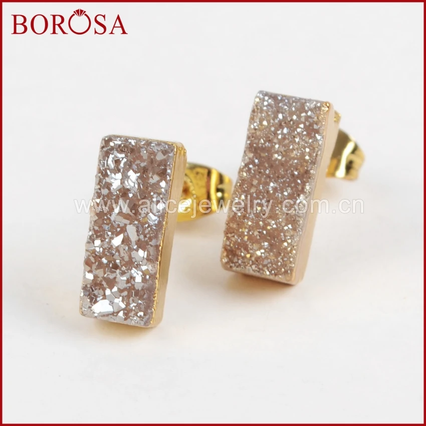 Серьги гвоздики BOROSA 1 пара золотистого цвета прямоугольной формы радуги сережки