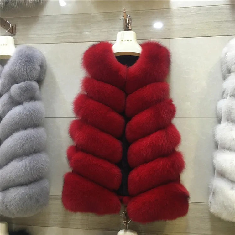 70 см натуральный Лисий мех жилет женский натуральный Лисий мех пальто Длинная Куртка - Цвет: Красный