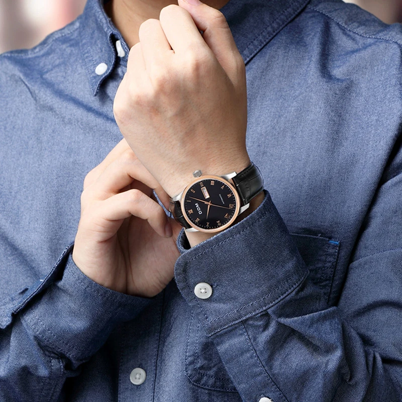 DOM Mens Watches Top Brand Luxury Automatic Mechanical Watch Calendar Steel Leather Belt Business Men s 4