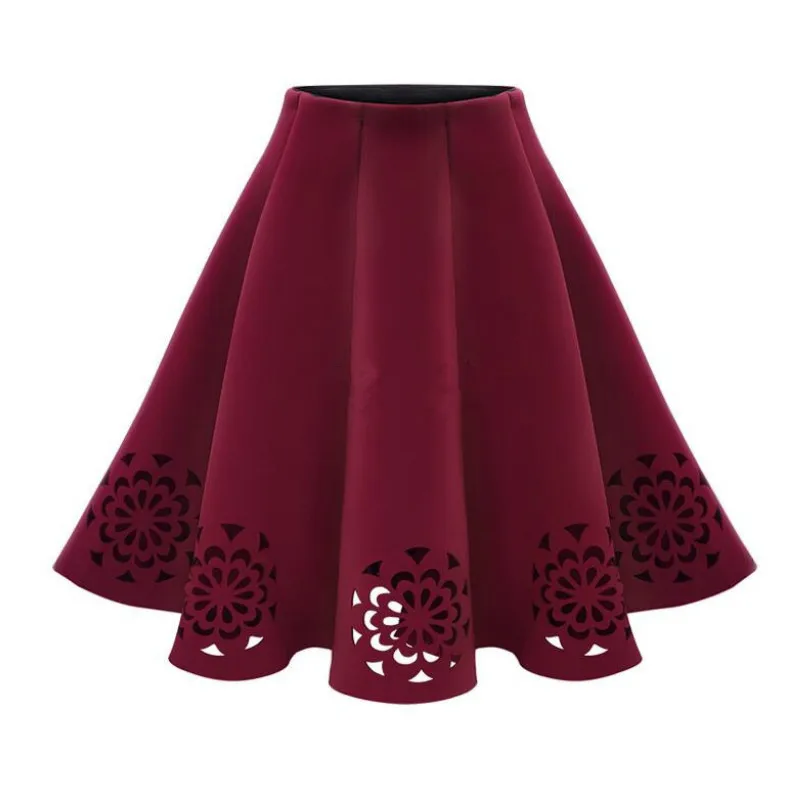 

2018 Women New Spring Autumn Fashion Womens Solid Burning Flowers Hollow Out Tutu Skirts Casual Vintage Elegant Skirt