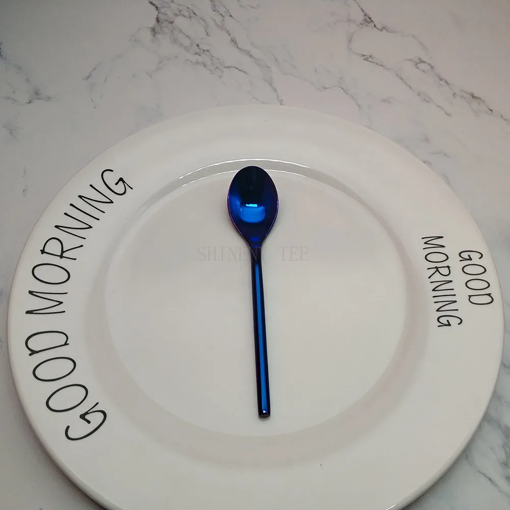 Лучшая 4 шт круглая синяя столовая посуда для кухни 304 нож из нержавеющей стали вилка столовая ложка столовая посуда столовые приборы набор столовых приборов